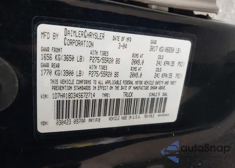 2004 Dodge Ram 1500 Slt/Laramie z USA, uszkodzony, nr VIN 1D7HA18D34S672714